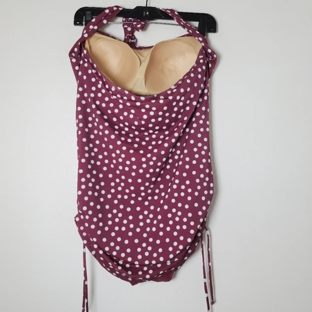 Swimsuits For All Women's Side Cinched Polka Dot Halter One‎ Piece Swimsuit